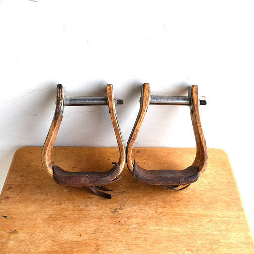 Used Wooden Stirrups Galvanized Bound with Leather Treads Sale Barn Teskey's