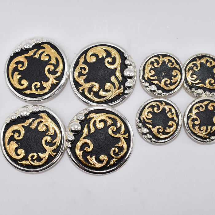 NEW Black With Gold Floral Concho Set Of 8