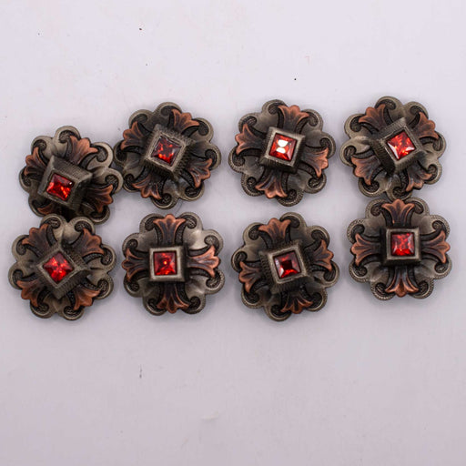 NEW Brass With Red Rhinestone Concho Set Of 8 Sale Barn TESKEY'S