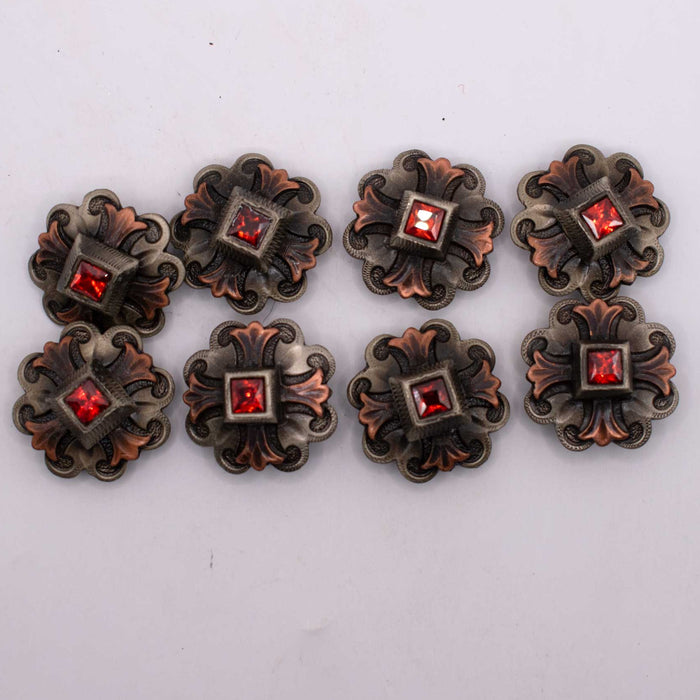 NEW Brass With Red Rhinestone Concho Set Of 8 Sale Barn TESKEY'S