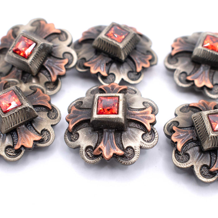 NEW Brass With Red Rhinestone Concho Set Of 8 Sale Barn TESKEY'S