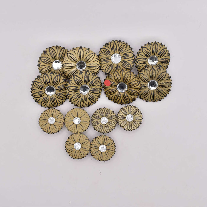 NEW Yellow Brass Rhinstone Sunflower Concho Set Of 14
