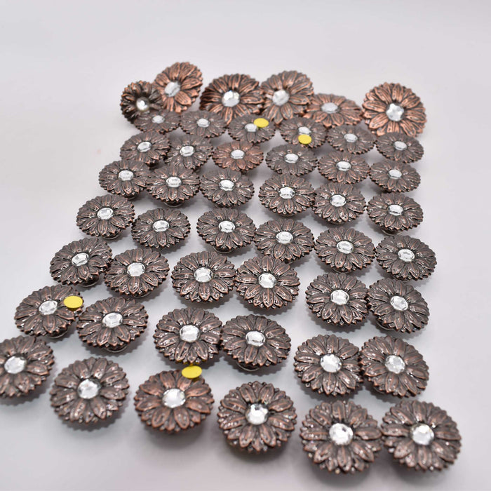 NEW Brass Rhinestone Sunflower Concho Set of 48