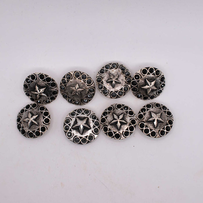 NEW Silver Star With Black Rhinestone Concho Set Of 8 Sale Barn TESKEY'S
