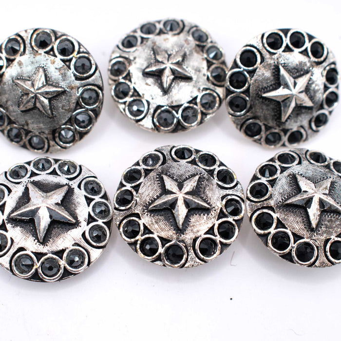 NEW Silver Star With Black Rhinestone Concho Set Of 8 Sale Barn TESKEY'S
