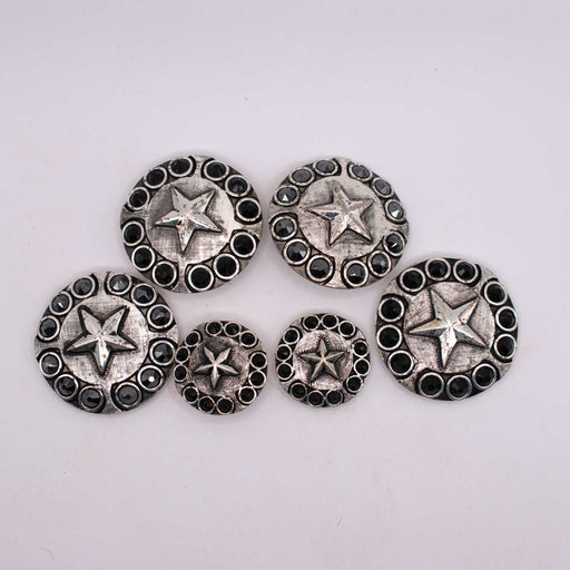NEW Silver Star With Black Rhinestone Concho Set Of 6 Sale Barn TESKEY'S