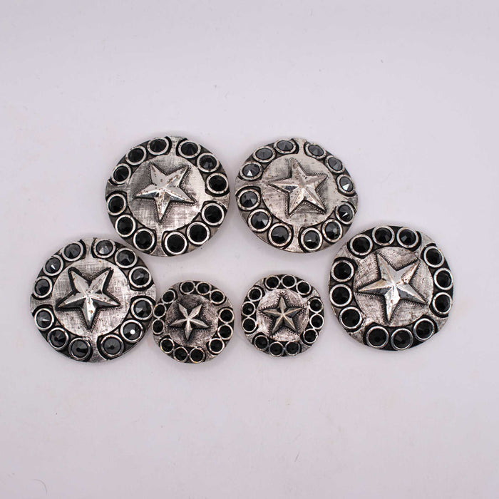 NEW Silver Star With Black Rhinestone Concho Set Of 6 Sale Barn TESKEY'S
