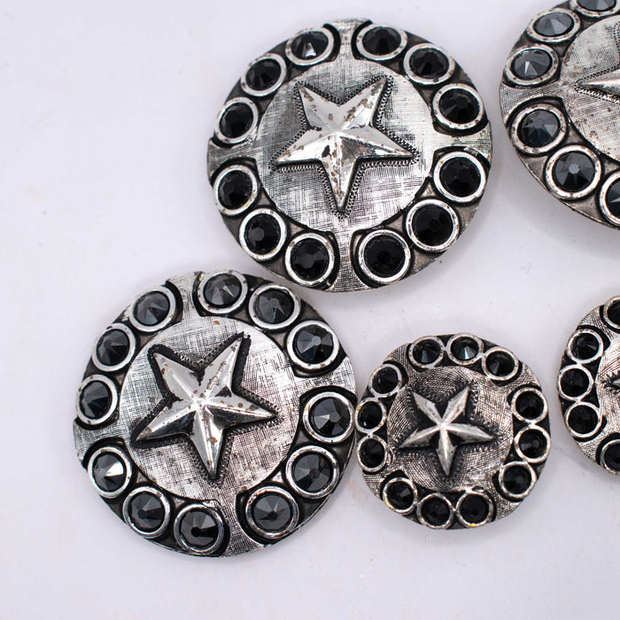 NEW Silver Star With Black Rhinestone Concho Set Of 6 Sale Barn TESKEY'S
