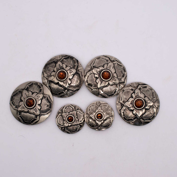 NEW Silver With Orange Floral Concho Set Of 6 Sale Barn TESKEY'S