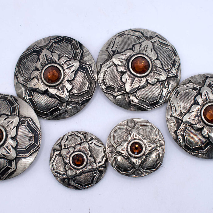 NEW Silver With Orange Floral Concho Set Of 6 Sale Barn TESKEY'S