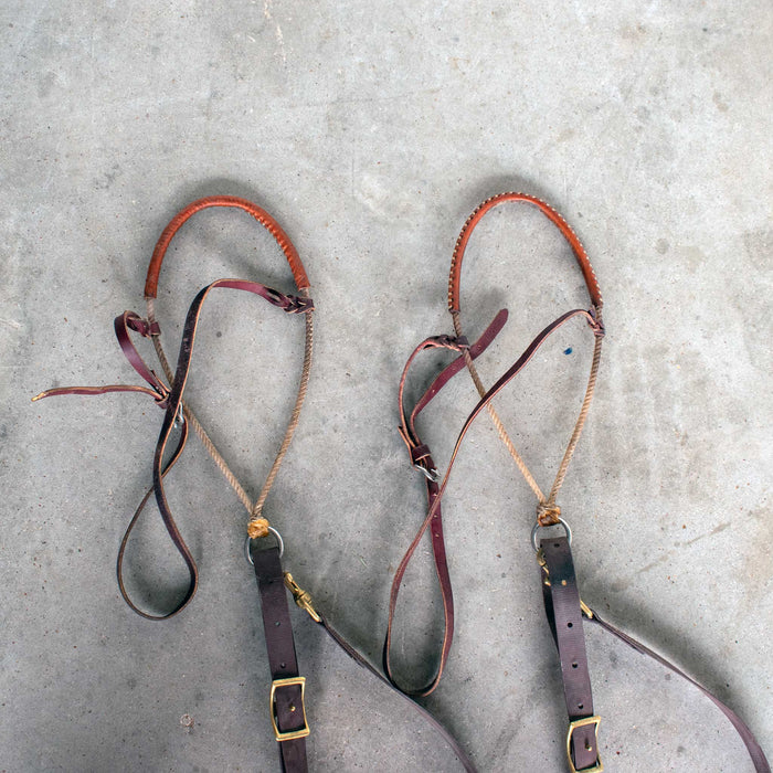 Used Assorted Leather Covered Rope Nosebands With Biothane Tiedowns Set Of 2 Sale Barn Misc