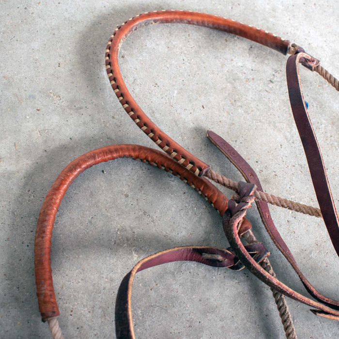 Used Assorted Leather Covered Rope Nosebands With Biothane Tiedowns Set Of 2 Sale Barn Misc