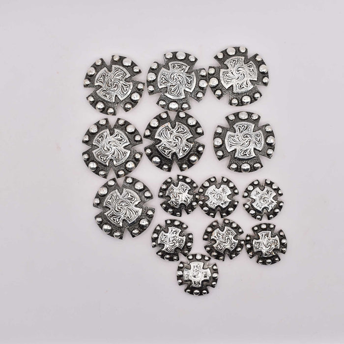 NEW Sterling Silver Engraved Concho Set Of 14