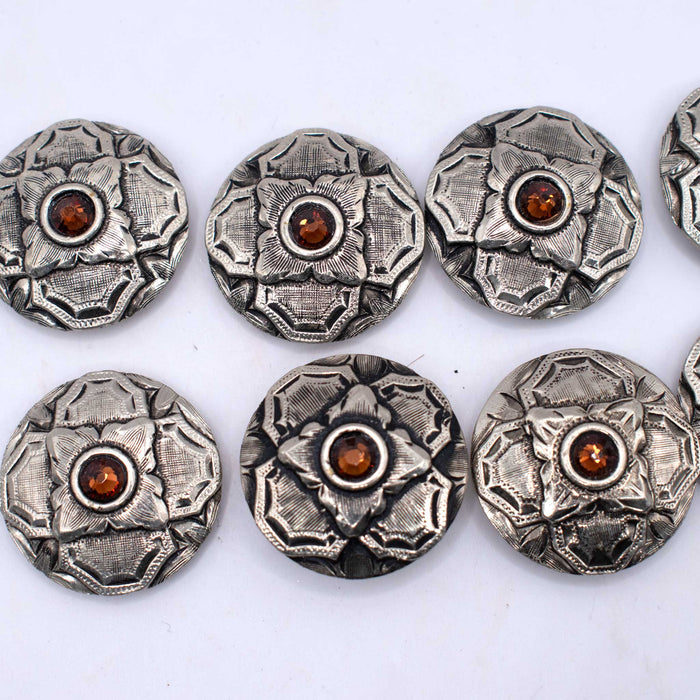 NEW Silver With Orange Floral Concho Set Of 8 Sale Barn TESKEY'S