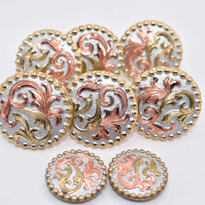 NEW Gold With Pink Floral Silver Concho Set Of 8