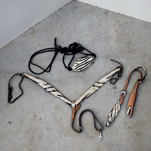 Used Rhinestone Zebra Breast Collar With Matching Noseband Rope Halter & One Ear Headstall Sale Barn misc