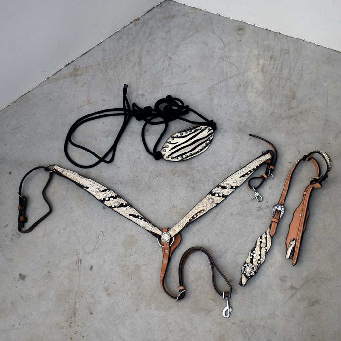 Used Rhinestone Zebra Breast Collar With Matching Noseband Rope Halter & One Ear Headstall Sale Barn misc