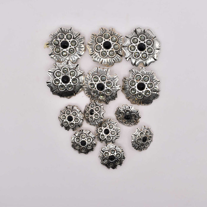 NEW Rhinstone Black Concho Set Of 13