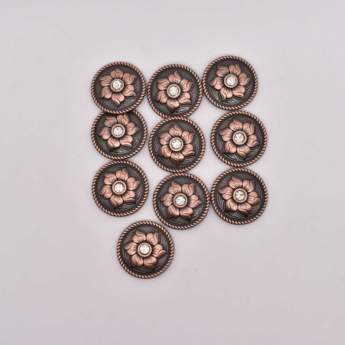 NEW Brass Floral Rhinestone Concho Set Of 10