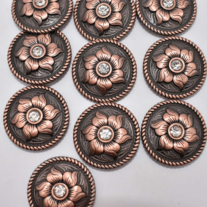 NEW Brass Floral Rhinestone Concho Set Of 10