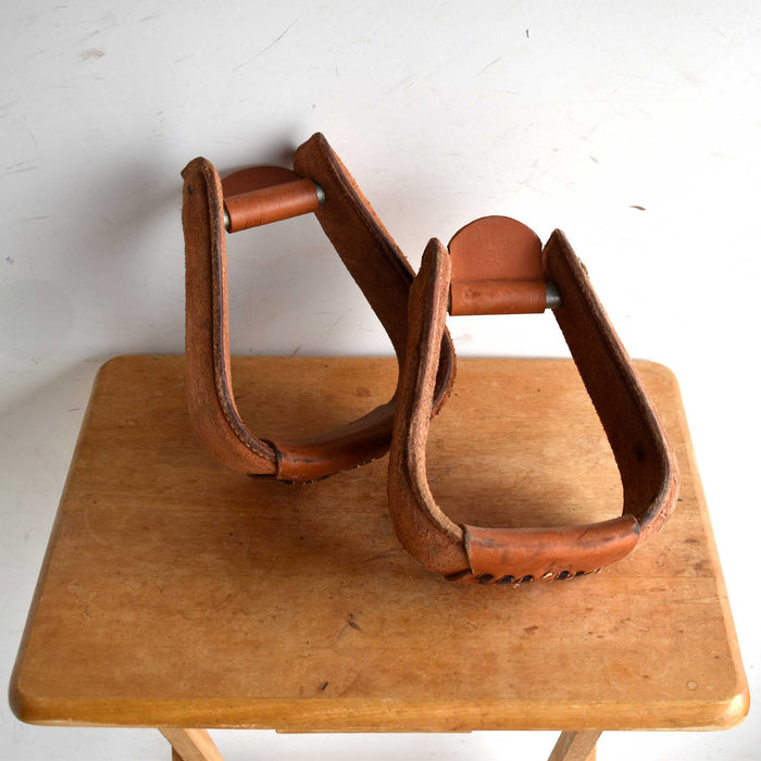 Lightly Used Leather Covered Overshoe Stirrups