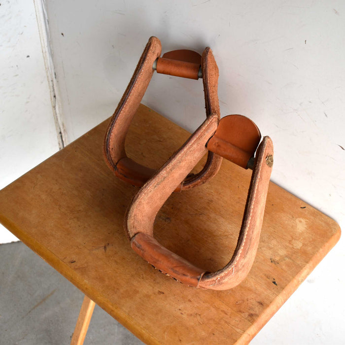 Lightly Used Leather Covered Overshoe Stirrups