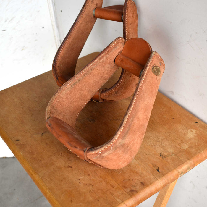 Lightly Used Leather Covered Overshoe Stirrups