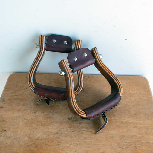 LIKE NEW Don Orrell Galvanized Wooden Stirrups - YOUTH Sale Barn Don Orrell