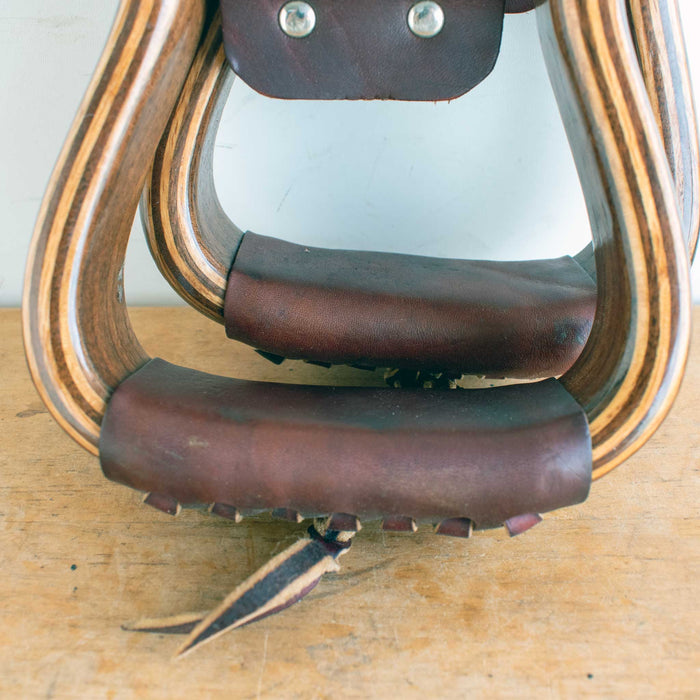 LIKE NEW Don Orrell Galvanized Wooden Stirrups - YOUTH Sale Barn Don Orrell