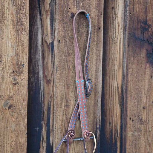 Handmade Split ear with Turquoise Buckstitch AAHT034 Tack - Headstalls TESKEY'S