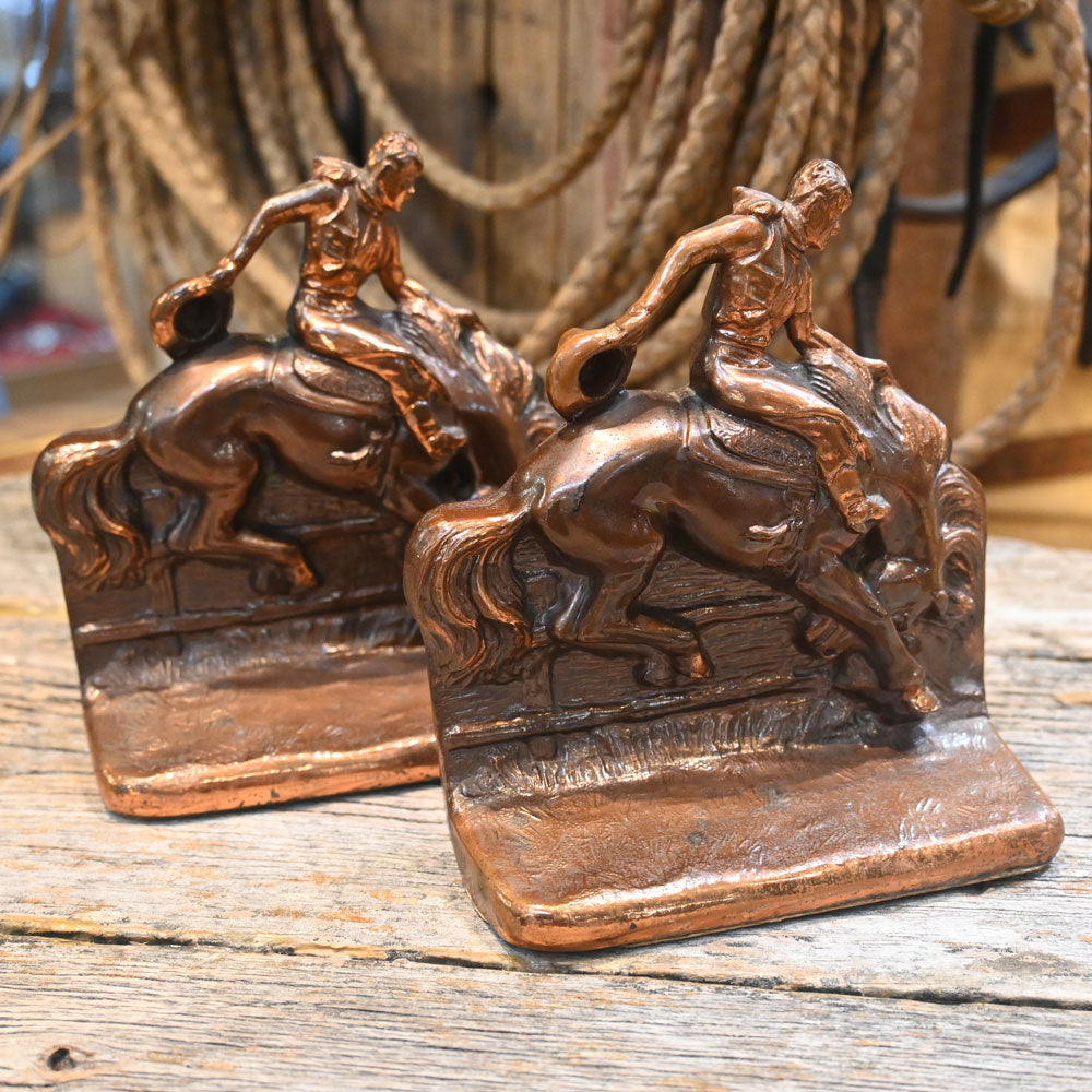 Vintage Brass "Sheridan Cowboy" Bookends _CA1225 Collectibles Teskeys