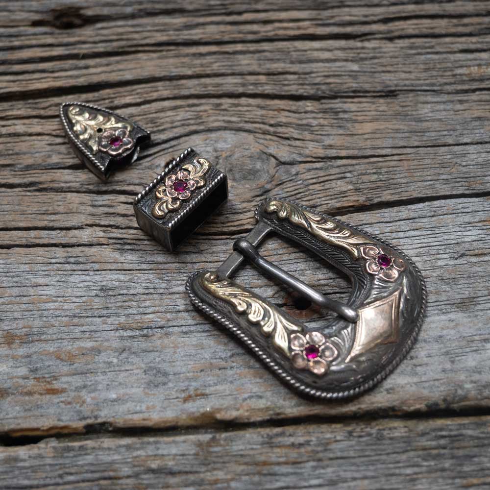 Vintage Holland San Angleo Sterling & 10K Gold 3 Pc. Belt Buckle