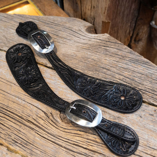Casey Tew Fully Tooled Spur Straps Tack - Spur Straps Casey Tew