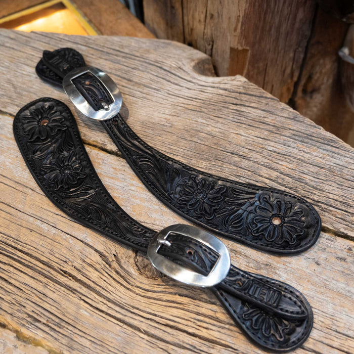 Casey Tew Fully Tooled Spur Straps Tack - Spur Straps Casey Tew