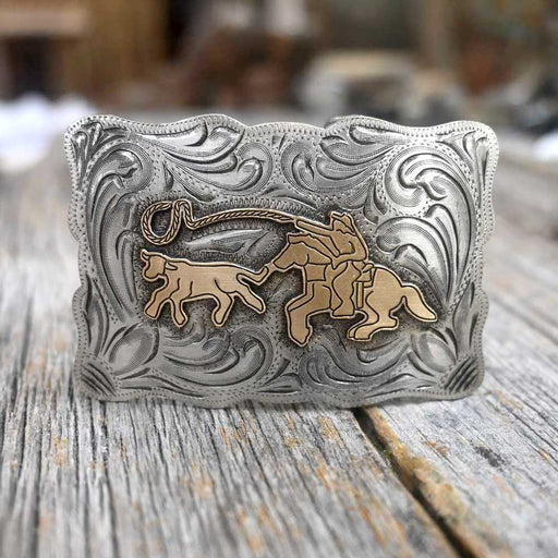 Teskey's Two-Tone Engraved Calf Roper Buckle ACCESSORIES - Additional Accessories - Buckles Teskey's