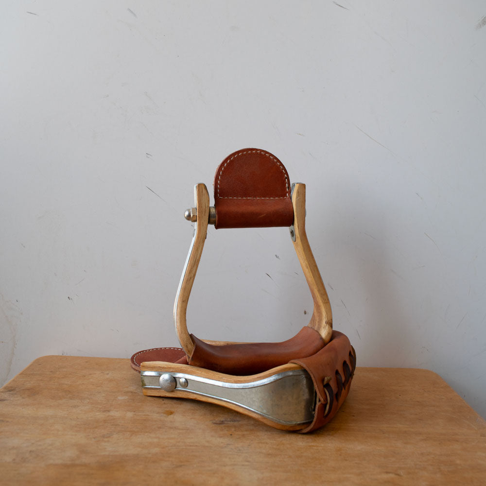 New Wood Galvanized Bound Stirrups with Leather Treads and Tops Sale Barn stirrups   