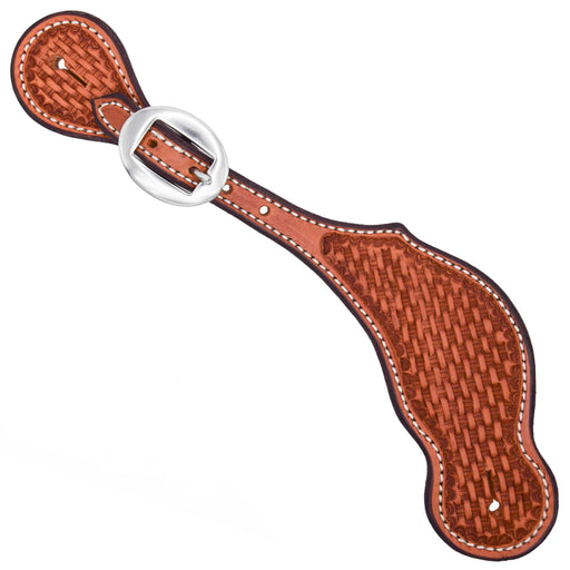 Teskey's Basketweave Spur Straps w/White Stitching Tack - Spur Straps Teskey's Light Oil