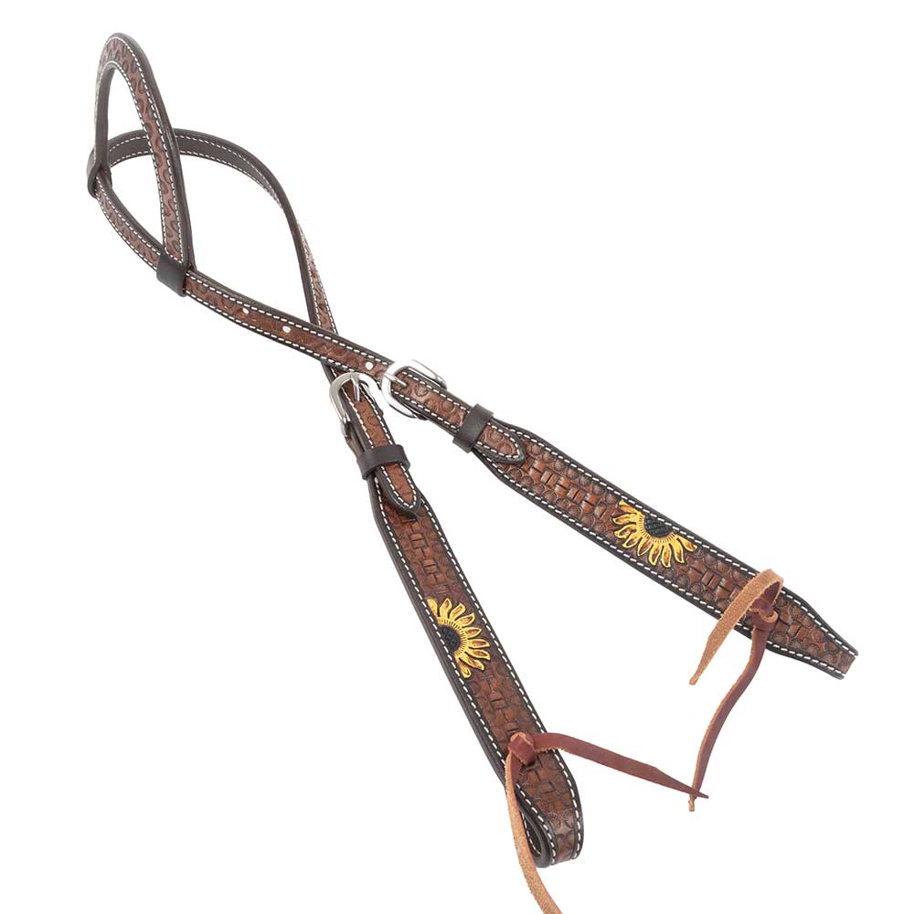 NEW Teskey's Basketweave Sunflower One Ear Headstall w/Tooled Poll Piece Sale Barn Teskey's   