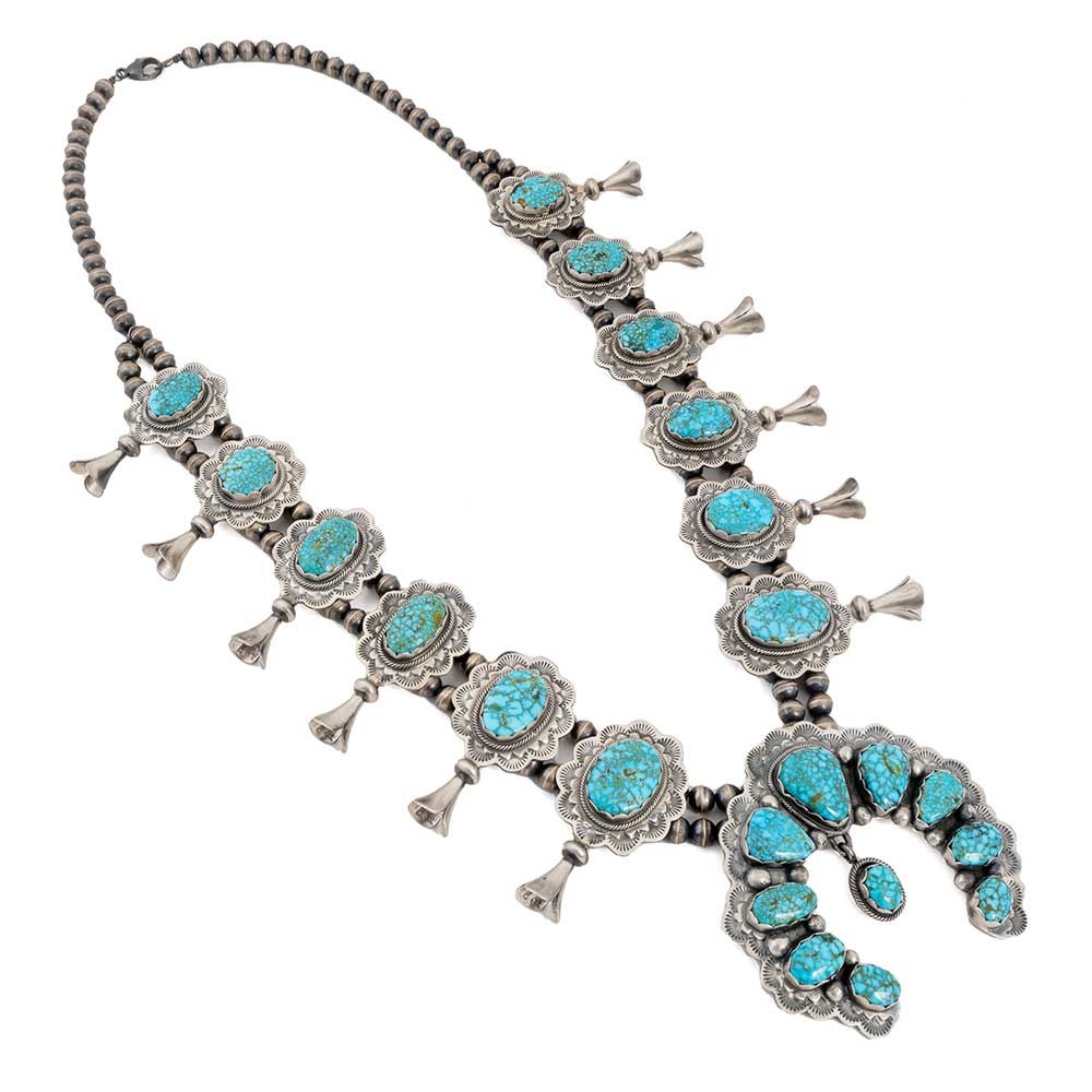 Kingman Turquoise Squash Blossom Necklace WOMEN - Accessories - Jewelry - Necklaces Sunwest Silver   