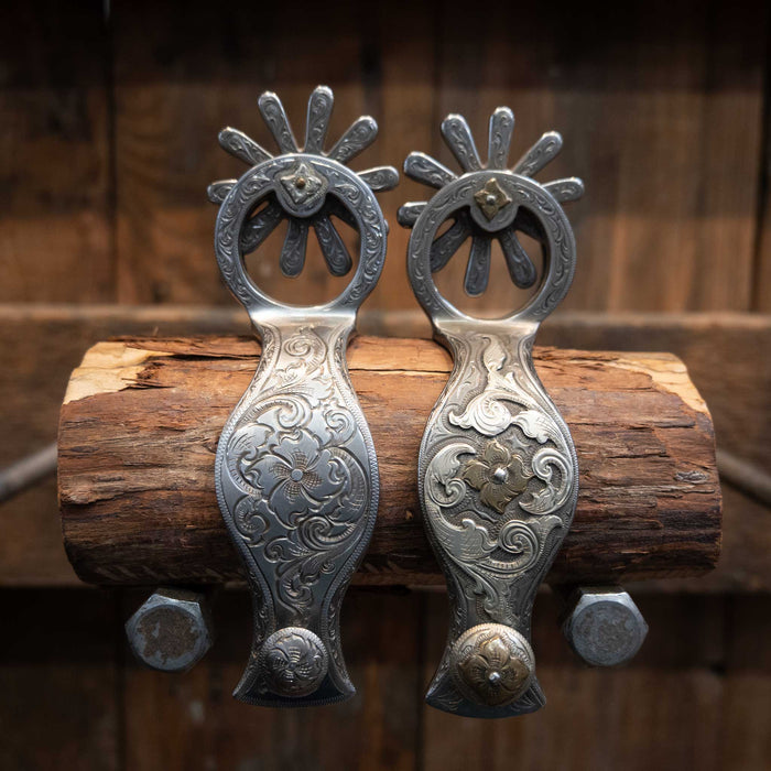 Wiggins #26 Floral 10pt. Chihuahua Spurs Tack - Spurs Wiggins Bits & Spurs