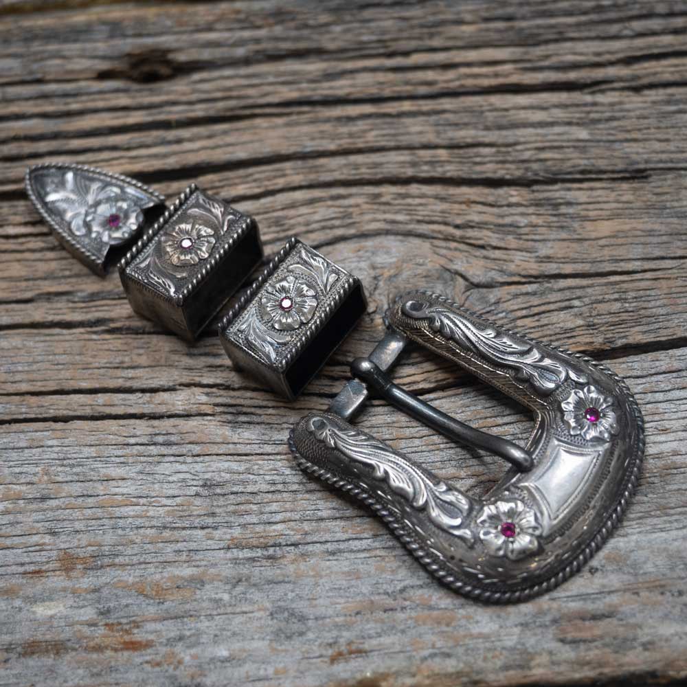 Vintage HOLLAND 4-Piece Sterling - Gold and Ruby Belt Buckle