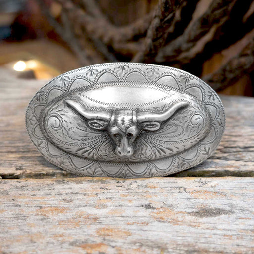 Vintage Engraved Sterling Silver Longhorn Buckle ACCESSORIES - Additional Accessories - Buckles MISC
