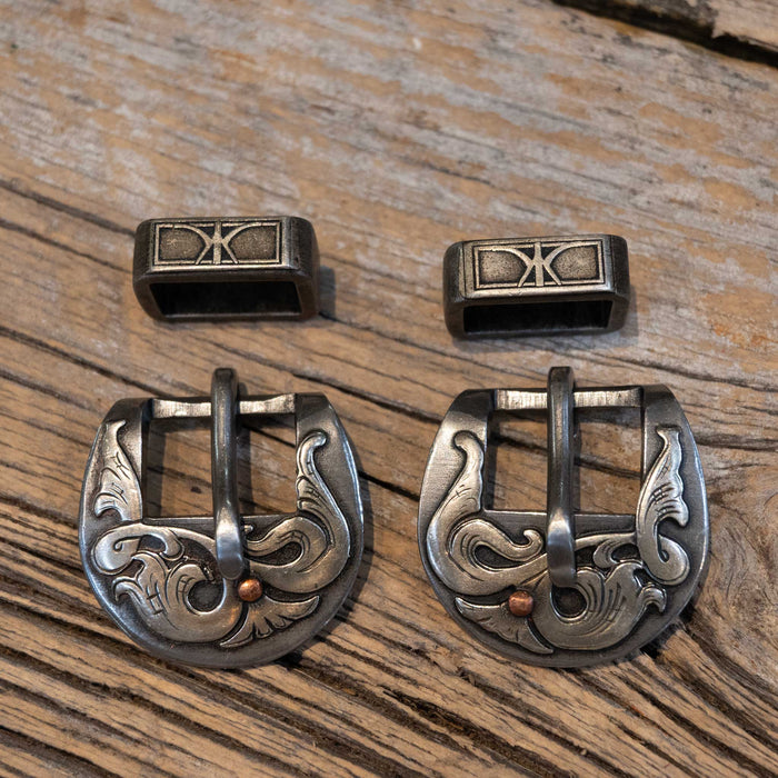 Kerry Kelley Silver Mount Floral Pair 3/4" Headstall Buckles