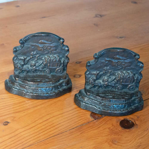 "Olde Coaching Days" Western Decor Brass Art Bookends Collectibles MISC