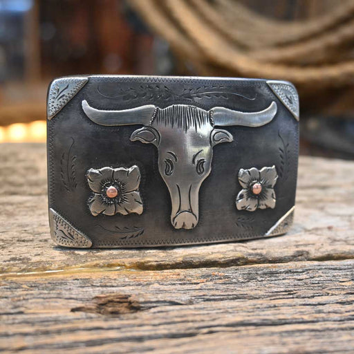 David FARKAS Silver Mounted Longhorn Belt Buckle _CA1163 ACCESSORIES - Additional Accessories - Buckles David Farkas