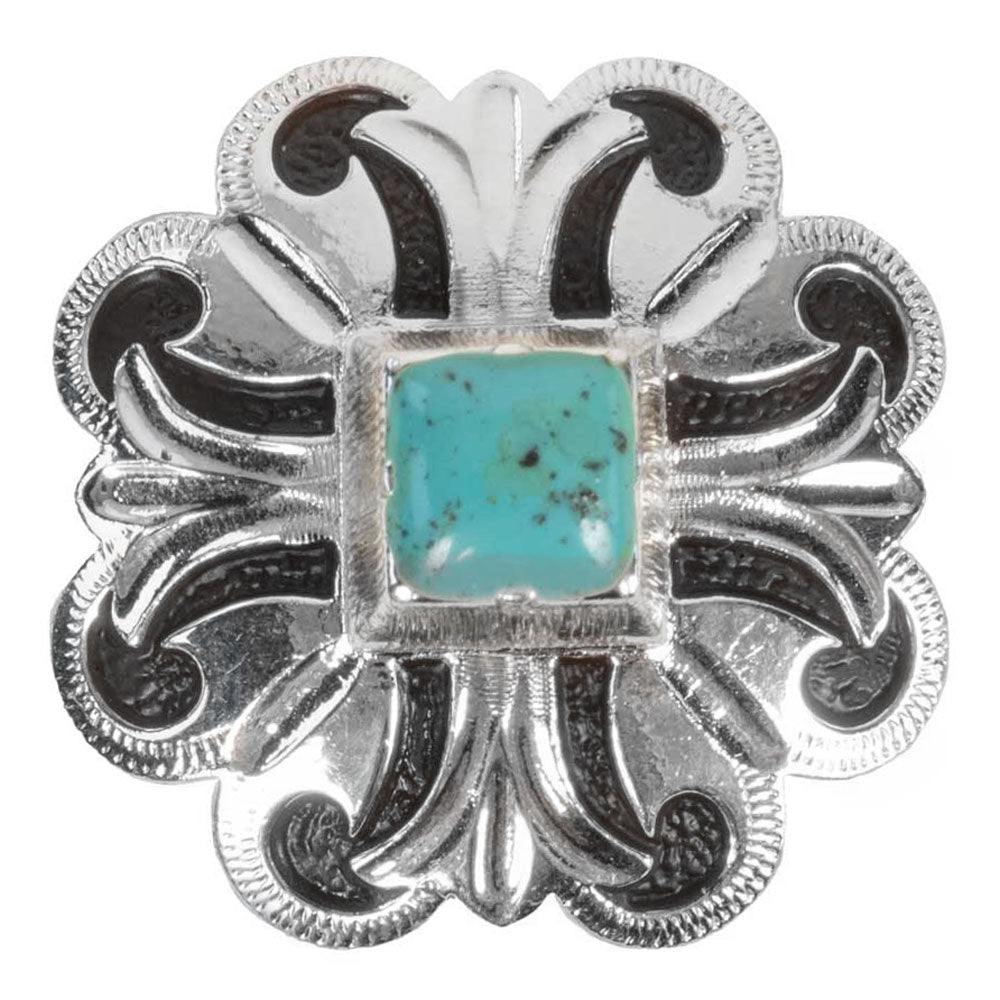 Silver Flower Concho with Turquoise Stone