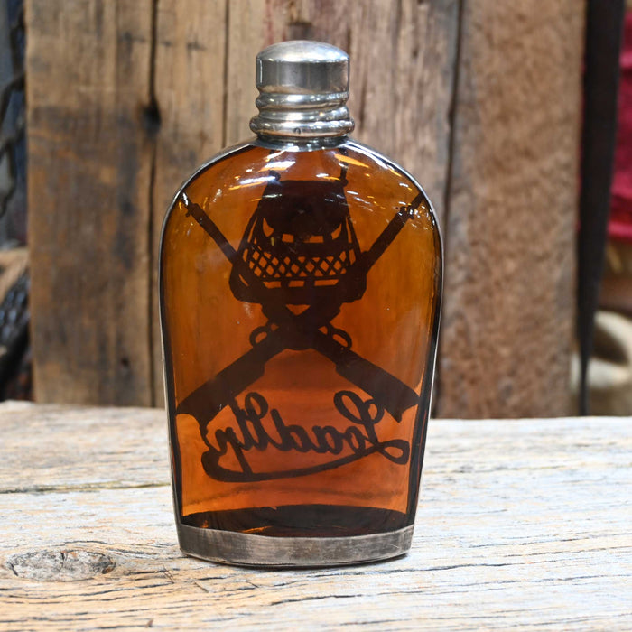 Early 19th Century Amber Glass with Sterling overlay "Load Up" Flask Collectibles MISC