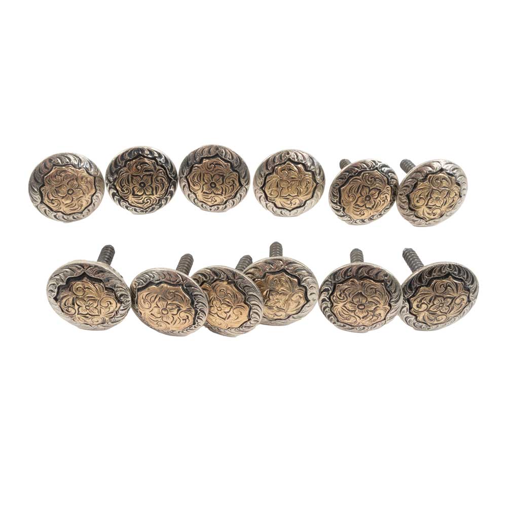 New Floral Set Of 12 1" Wood Screw Conchos Sale Barn MISC   