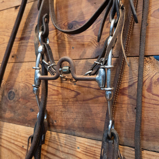 CHS - Solid Port Gag w/Roller Mounted Bridle Rig Tack - Rigs Cow Horse Supply