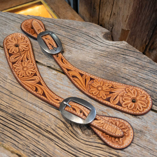 Casey Tew Fully Tooled Spur Straps Tack - Spur Straps Casey Tew